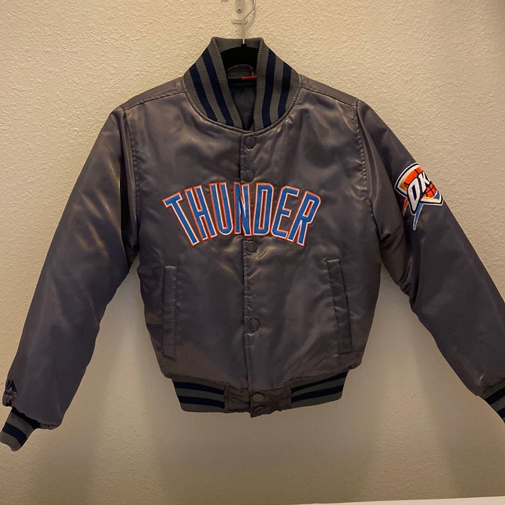 MAJESTIC OKC OKLAHOMA CITY THUNDER GRAY BOMBER JACKET SZ YOUTH S NBA